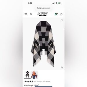 J. Crew Plaid cape-scarf Black/White - NWT